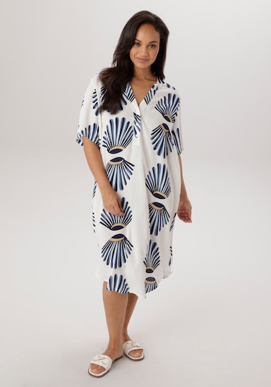 Aniston PLUS Blusenkleid - weiß-marine-blau-beige