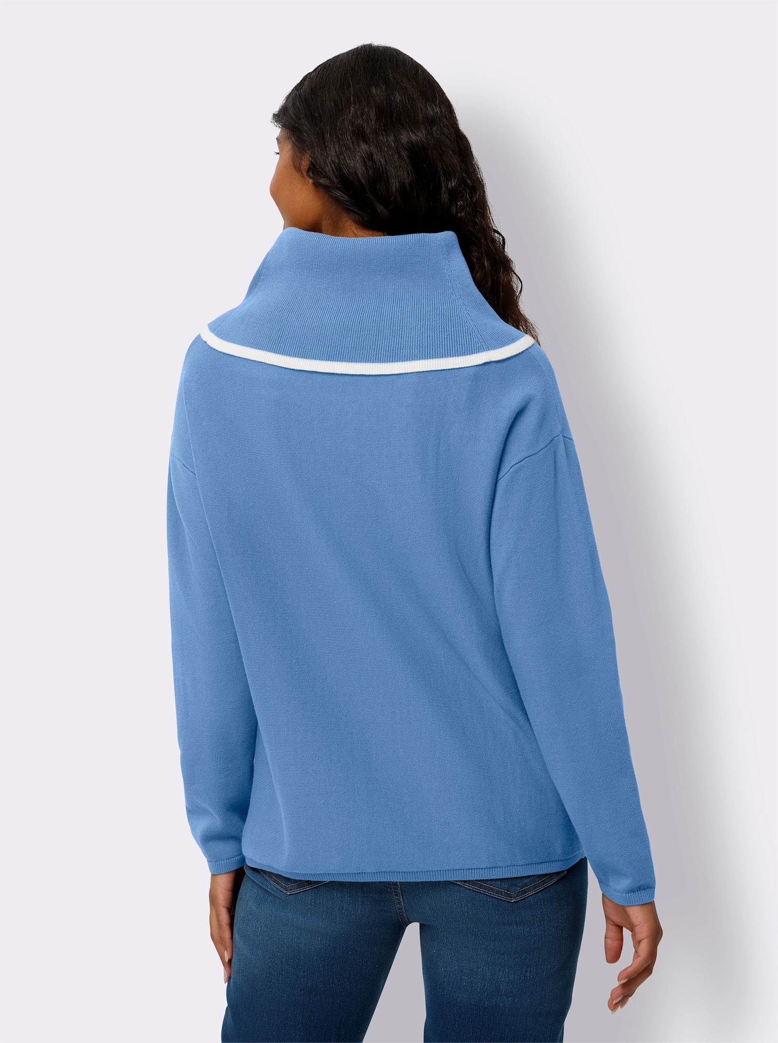 heine Langarm-Pullover mit weitem Rollkragen - himmelblau