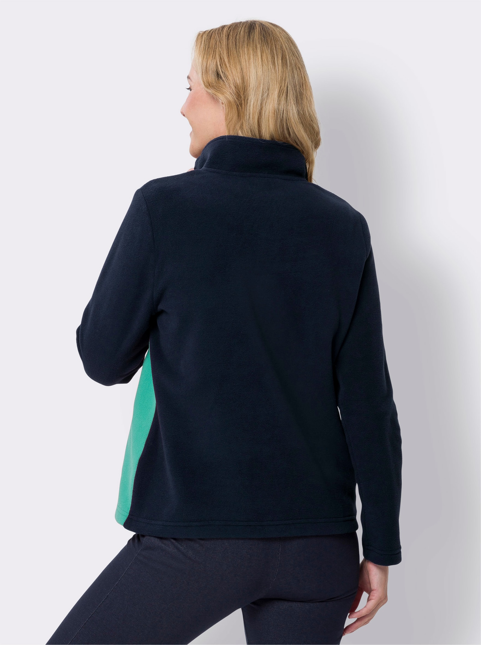 Fleecetröja med kontraster - marin-blågrön