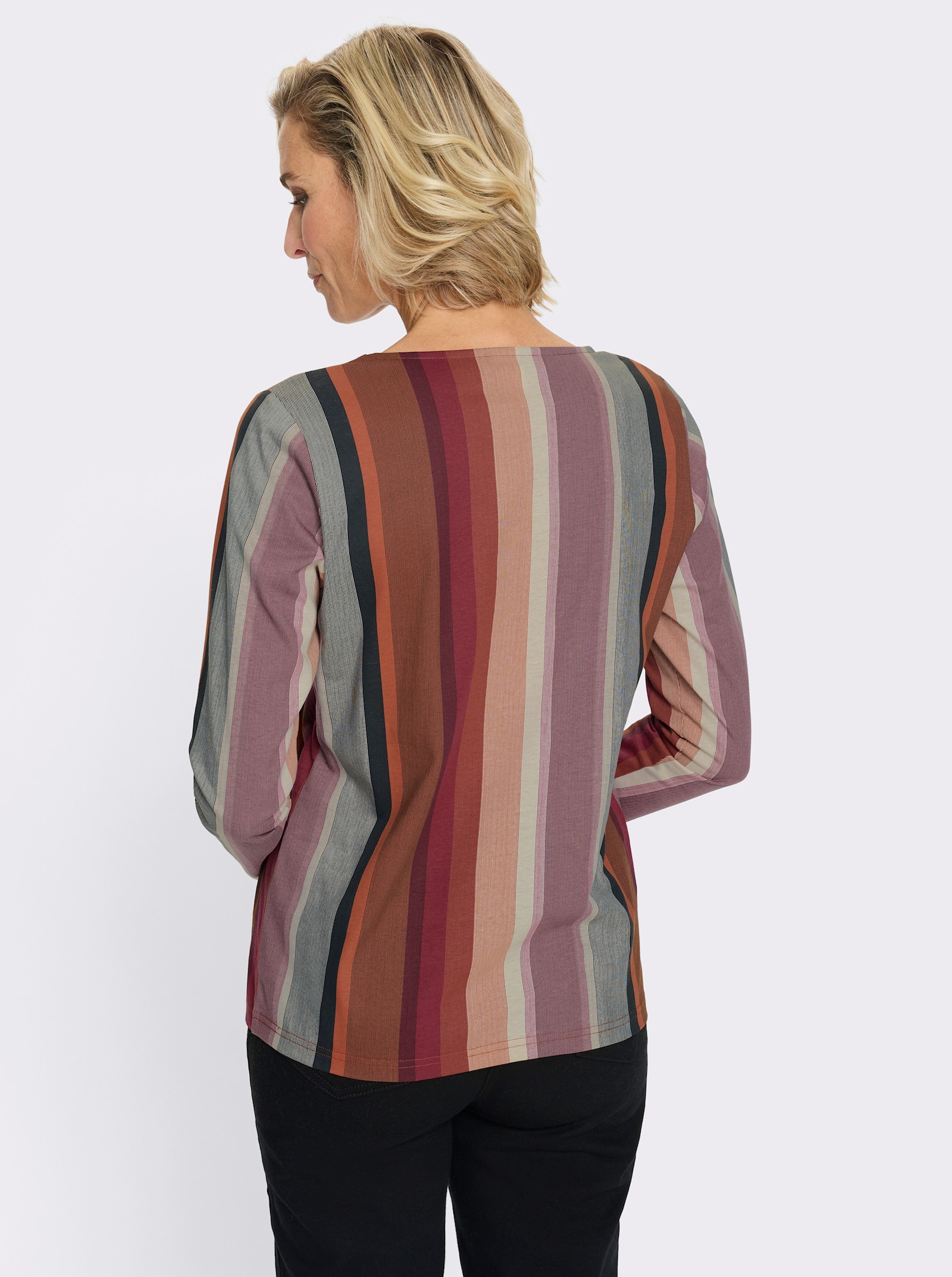 Shirt met lange mouwen in dessin met verticale strepen - donkerrood/roestrood gestreept