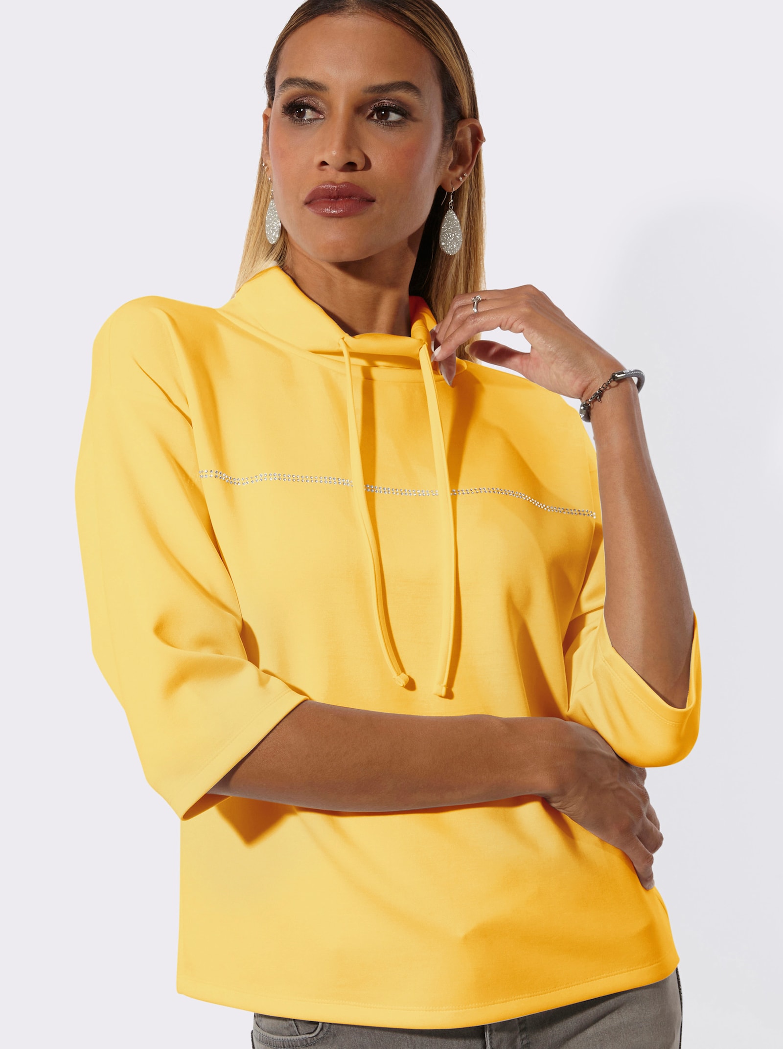 Sweatshirt mit Glitzersteinchen - gelb