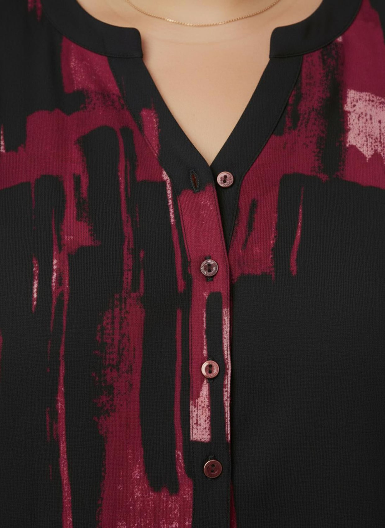 Druckbluse mit Krempelärmeln - schwarz-rot-bedruckt