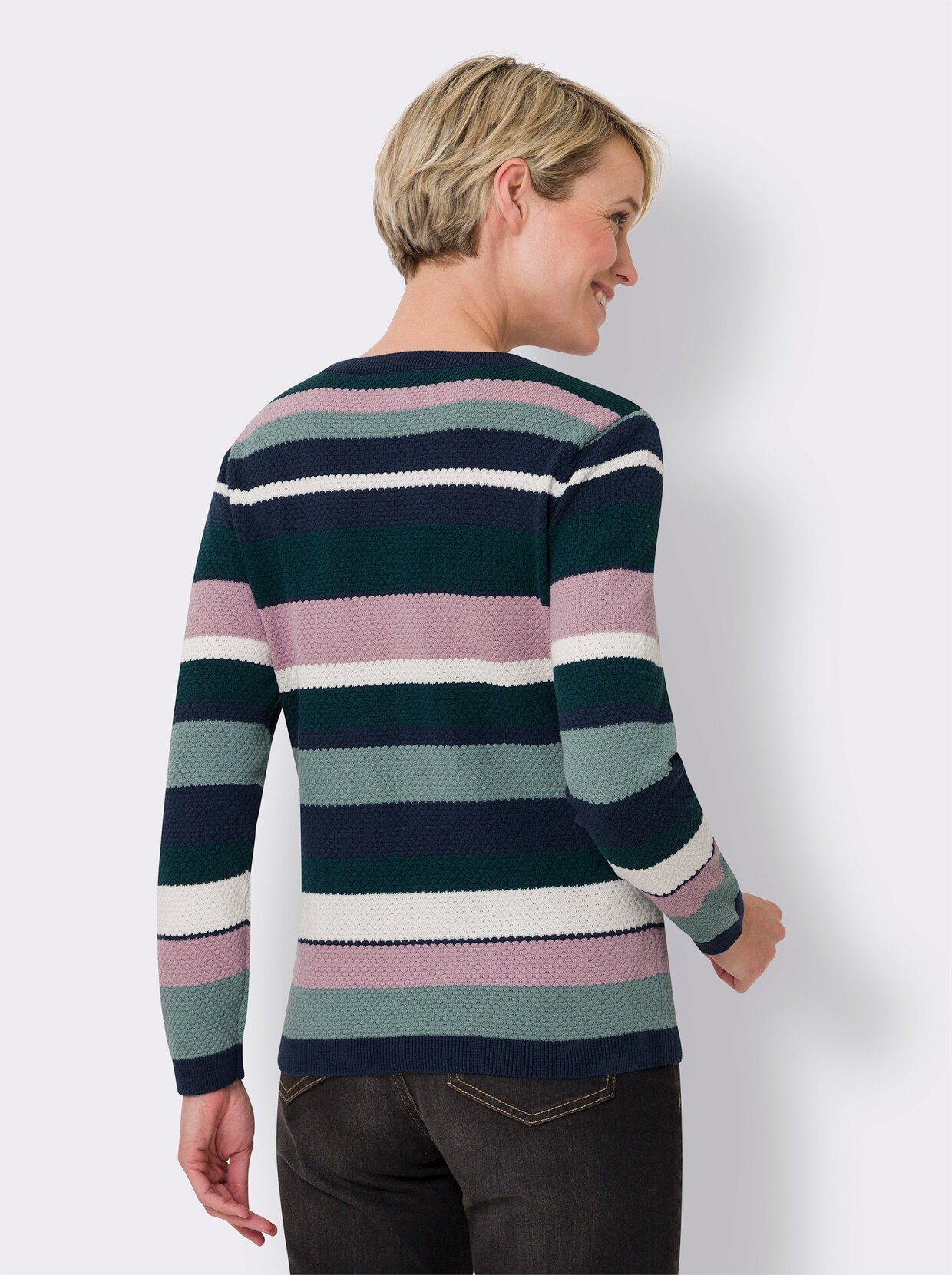 Gestreepte pullover - donkerblauw/mauve gestreept