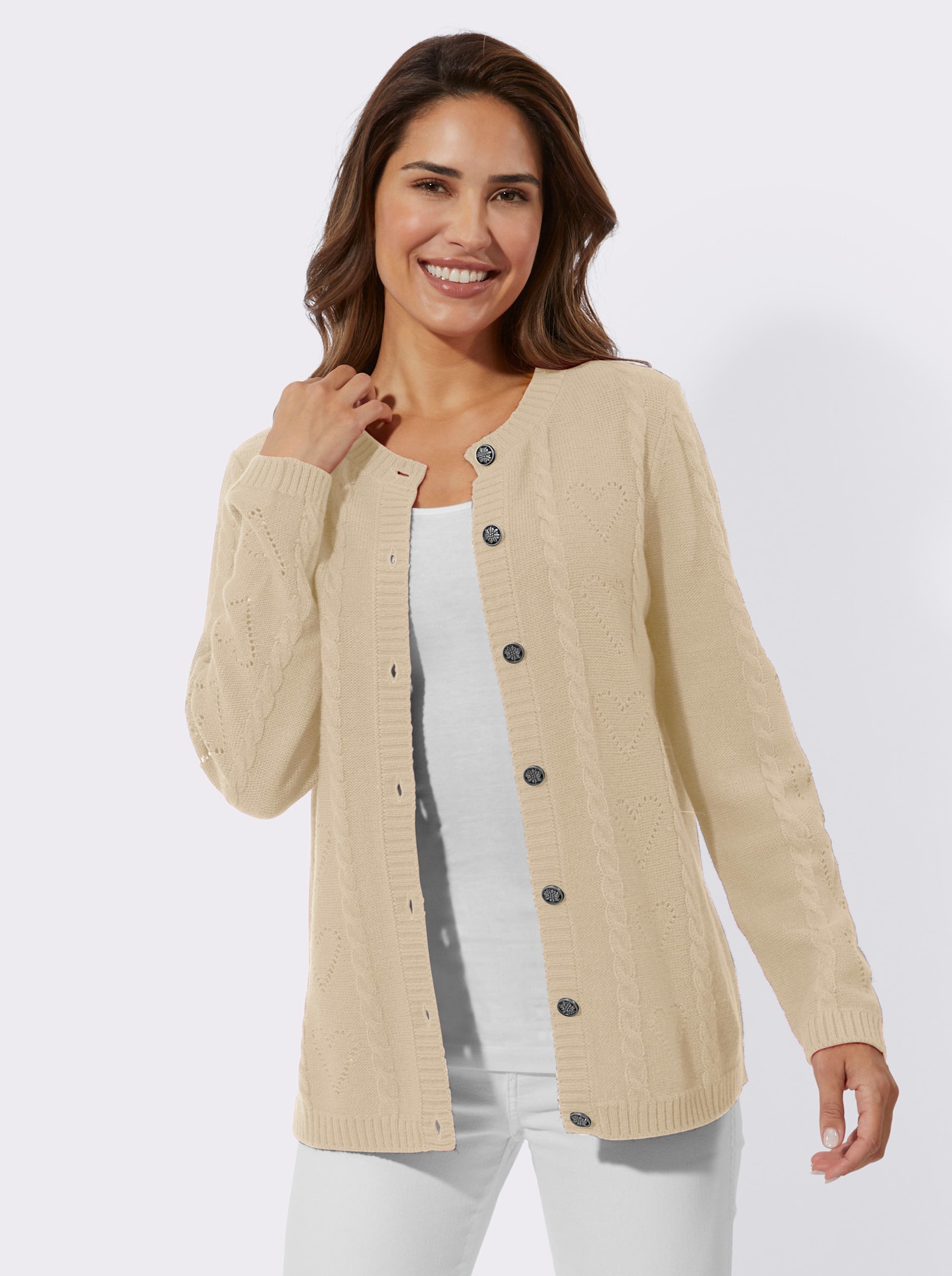 Strickjacke mit Trachtenknöpfen - sand