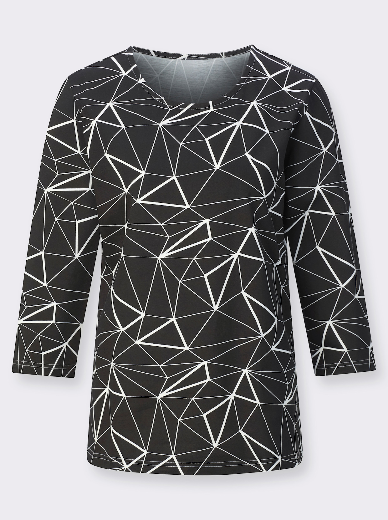 Shirt met ronde hals - zwart/ecru geprint