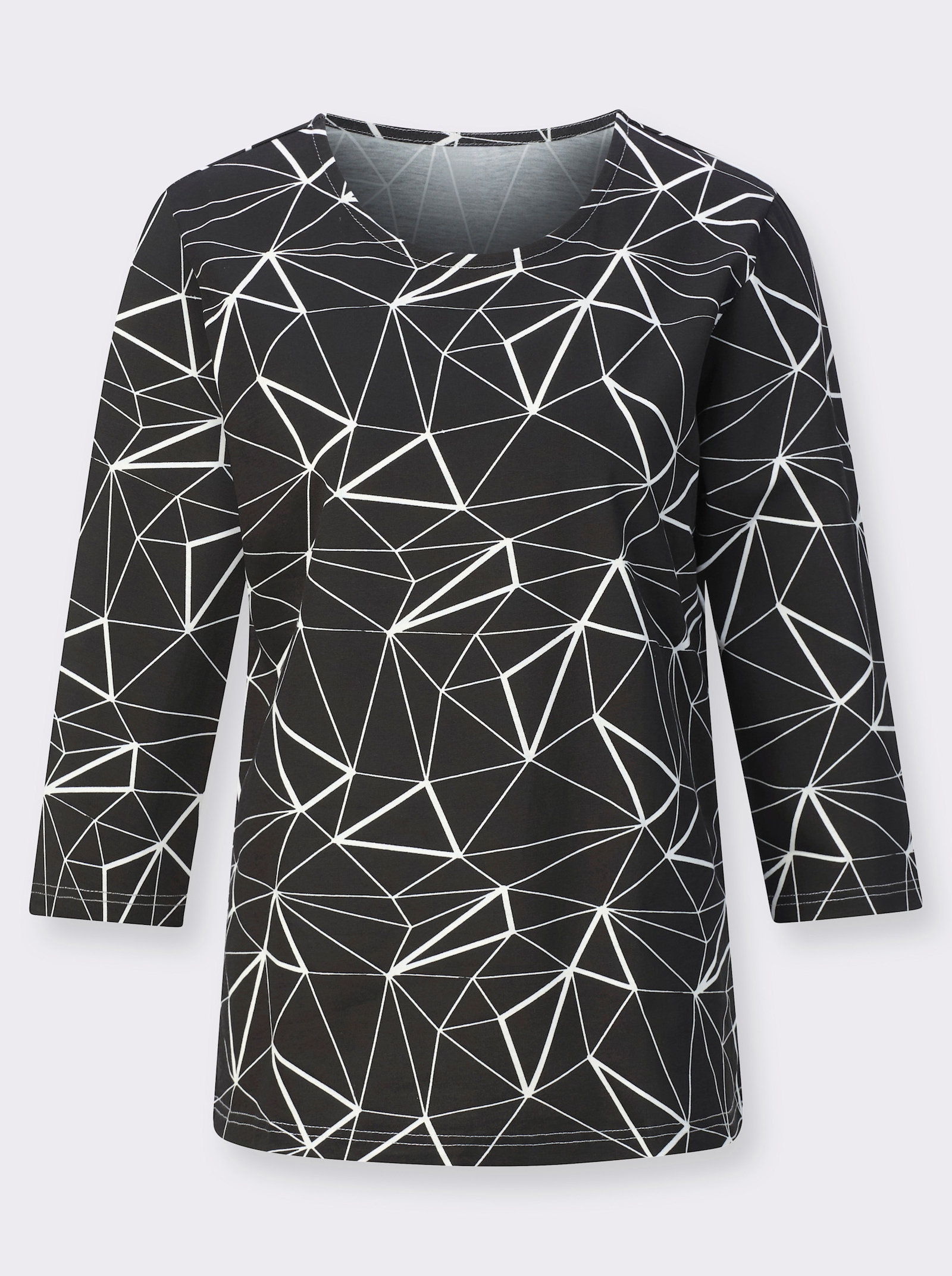Rundhalsshirt im Grafik-Dessin - schwarz-ecru-bedruckt
