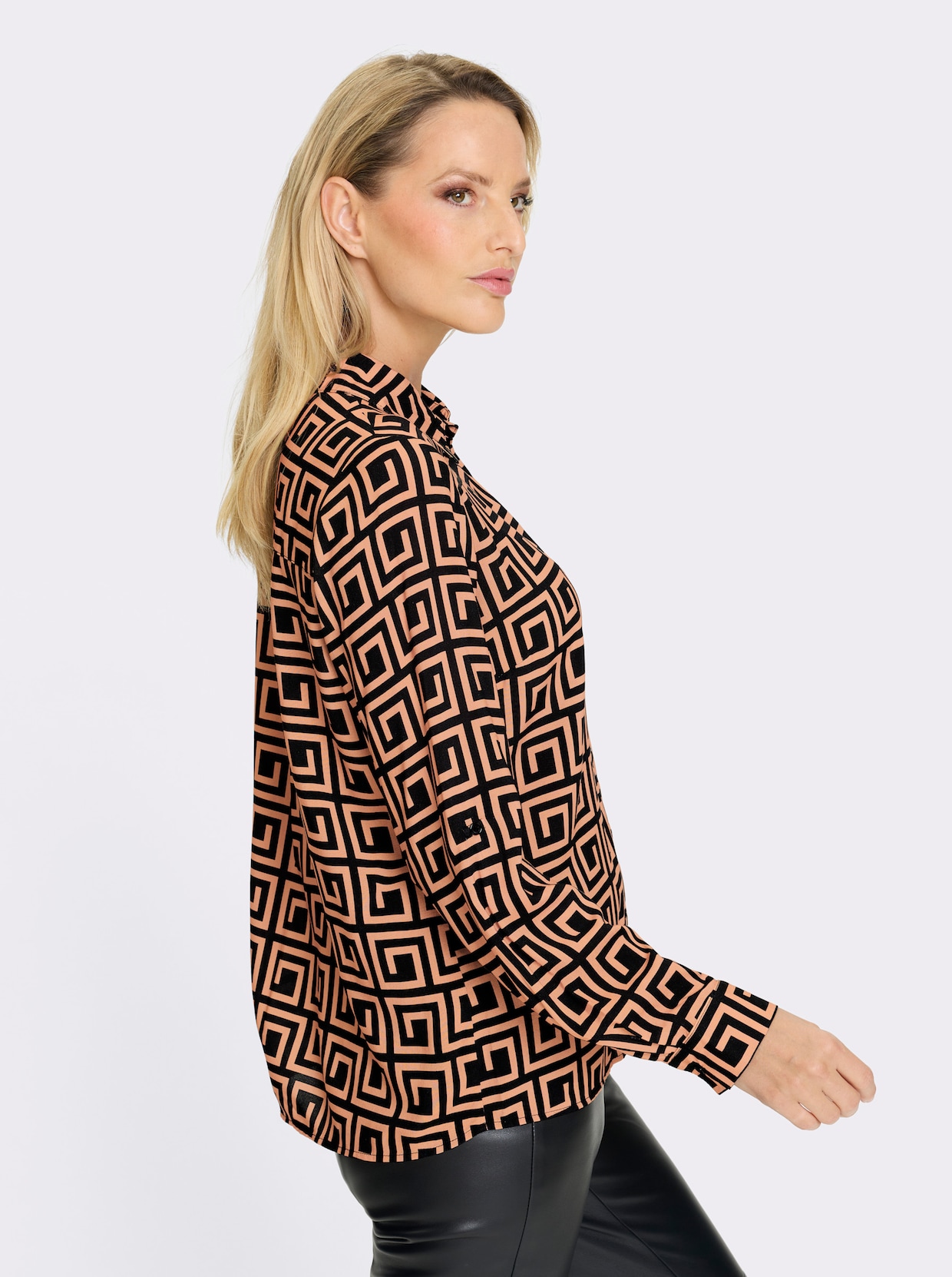 heine Druckbluse - camel-schwarz-bedruckt
