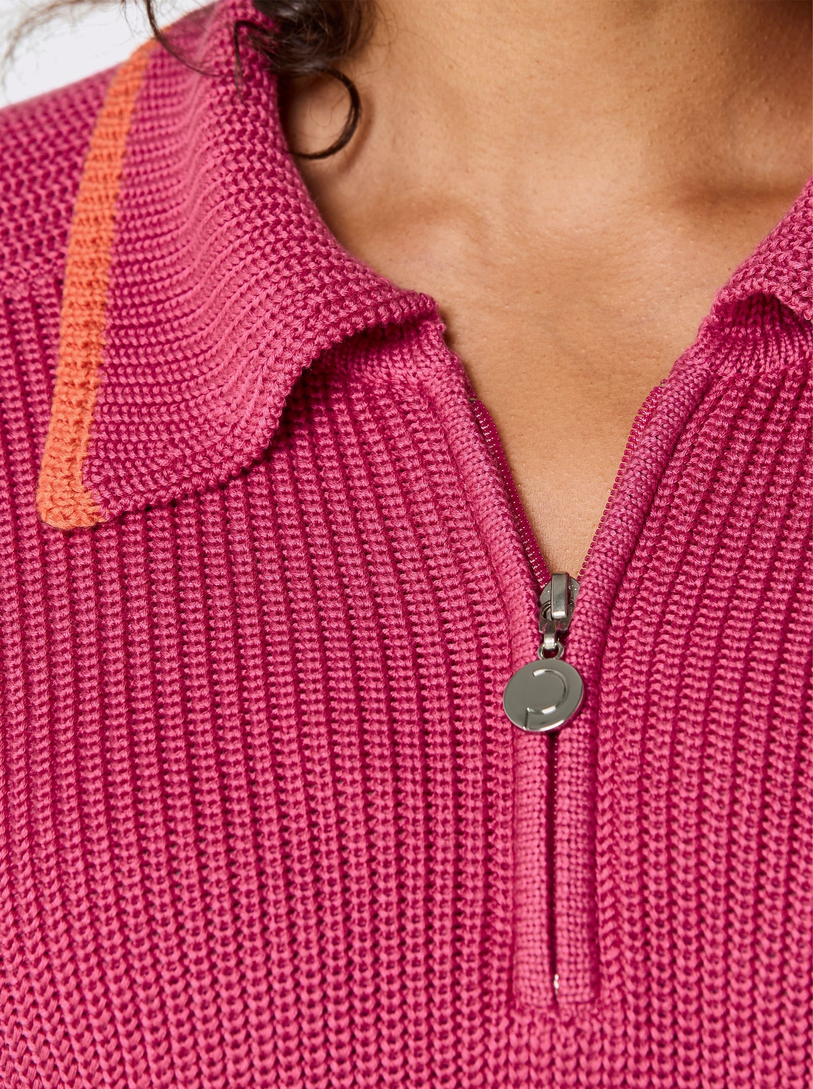 CREATION L PREMIUM Polopullover in Feinripp-Struktur - fuchsia