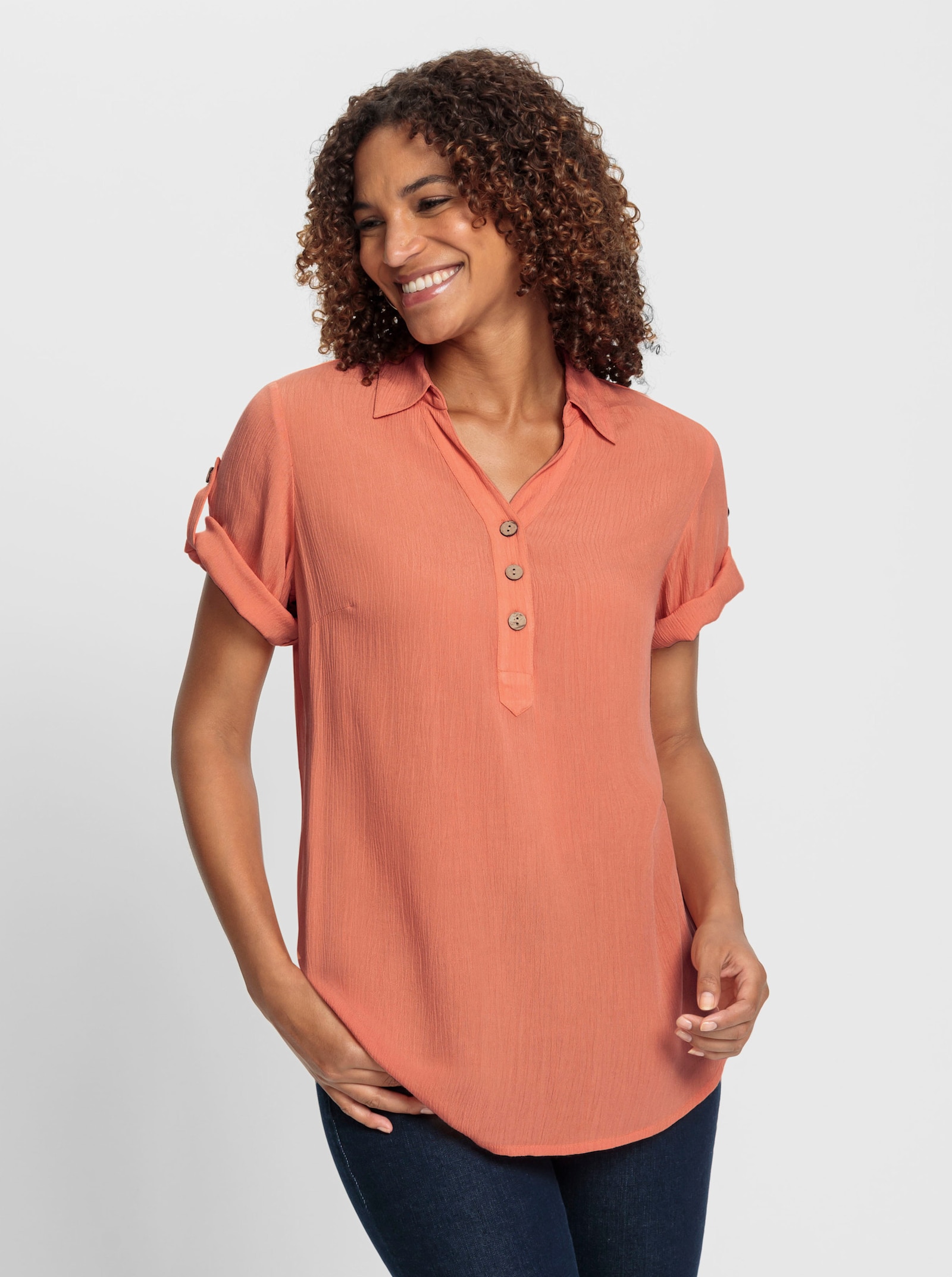 Schlupfbluse mit kurzen, krempelbaren Ärmeln - papaya