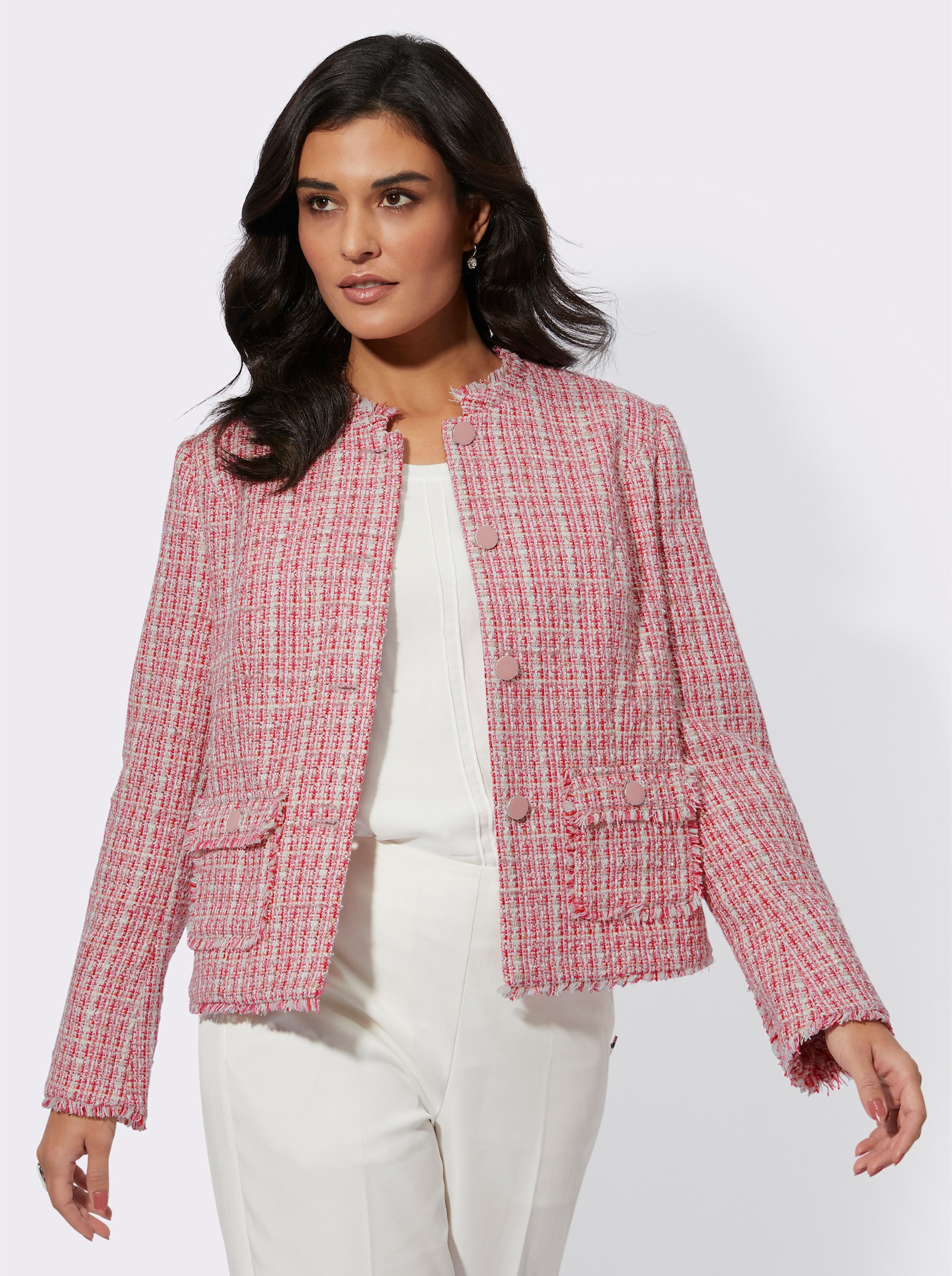 Bouclé-Blazer mit Glitzergarn - flamingo-ecru-gemustert
