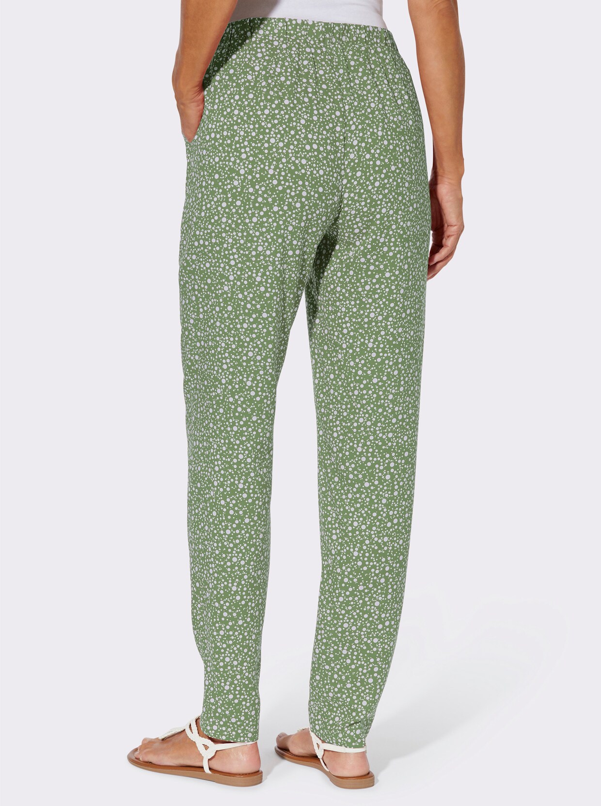 Schlupfhose mit Punktedessin - eucalyptus-weiß-bedruckt