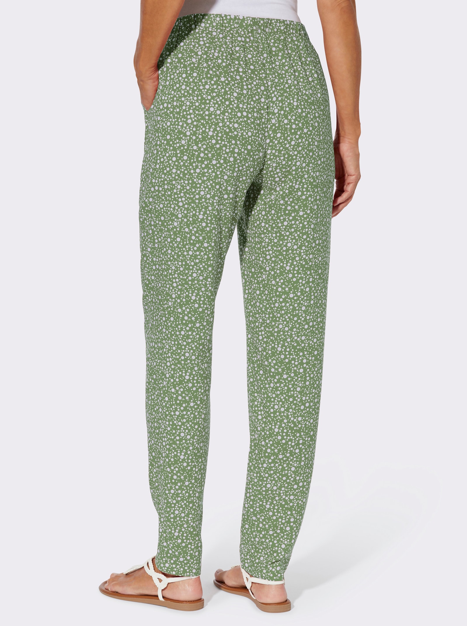Schlupfhose mit Punktedessin - eucalyptus-weiß-bedruckt