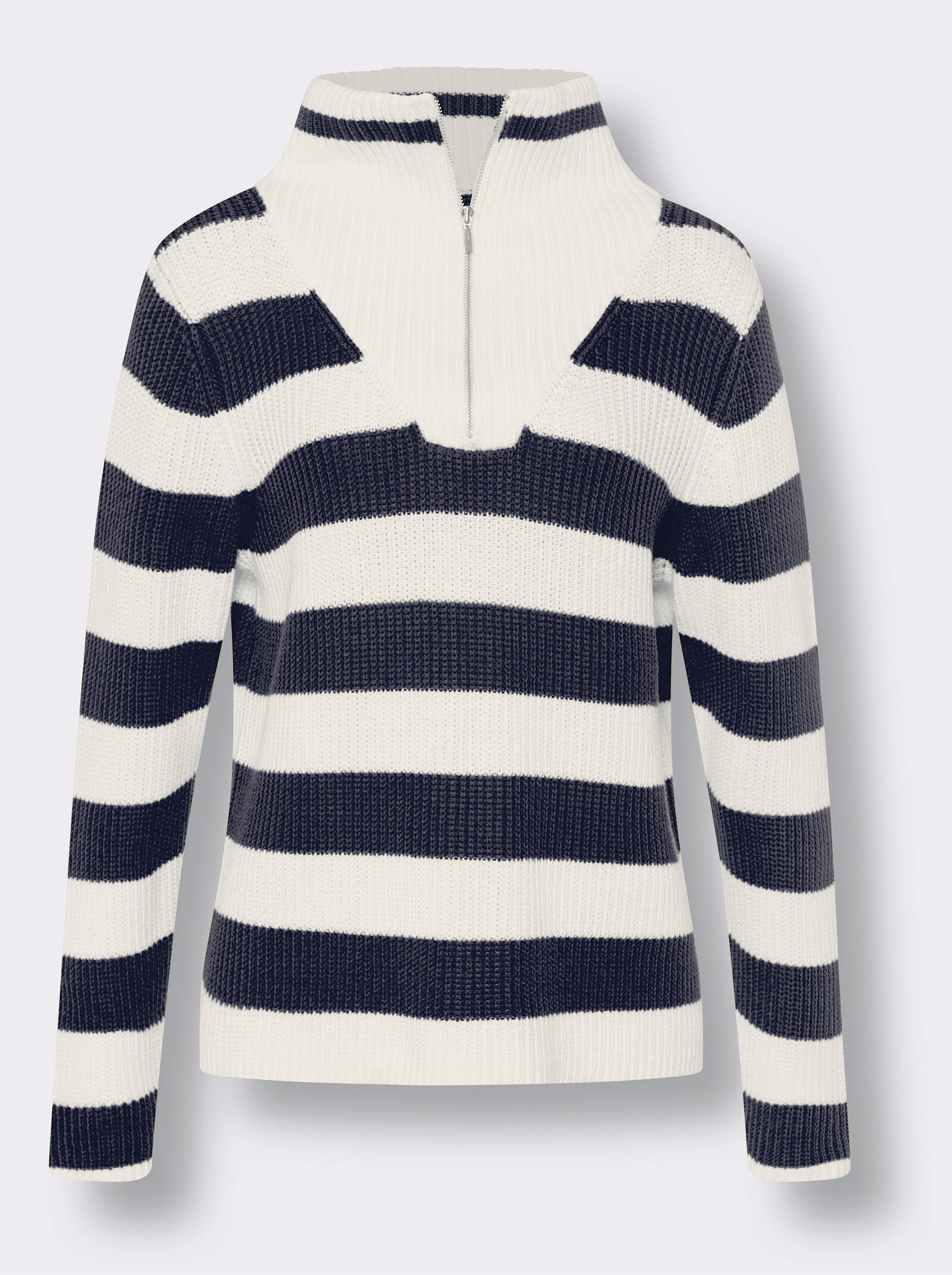 heine Troyer in Rippstrick-Qualität - marine-ecru-geringelt