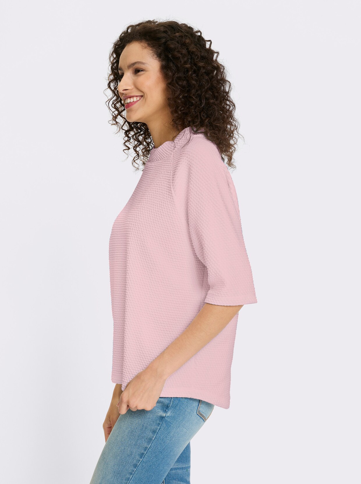 heine Shirt met opstaande kraag en wafelstructuur - lichtroze