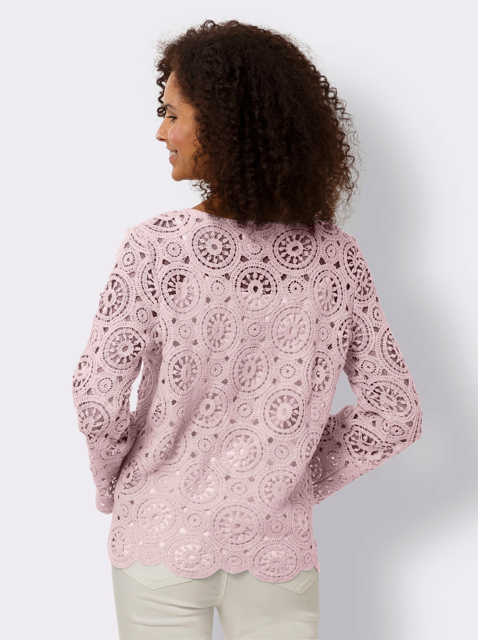 heine Langarmshirt aus Makramee-Spitze - hellrosé