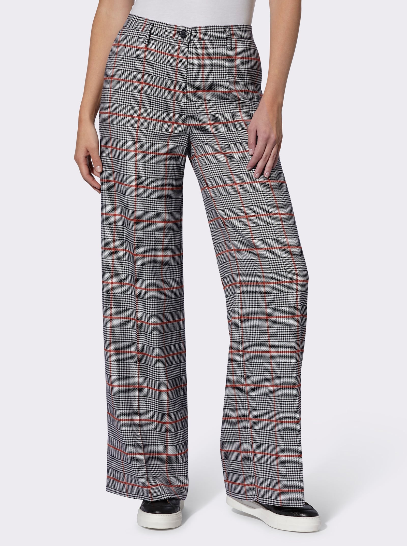 heine Stoffhose mit weitem Bein - schwarz-rostrot-kariert