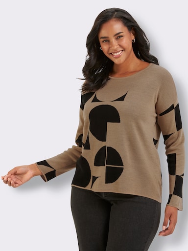 Jacquardpullover mit grafischem Muster - camel-schwarz-gemustert