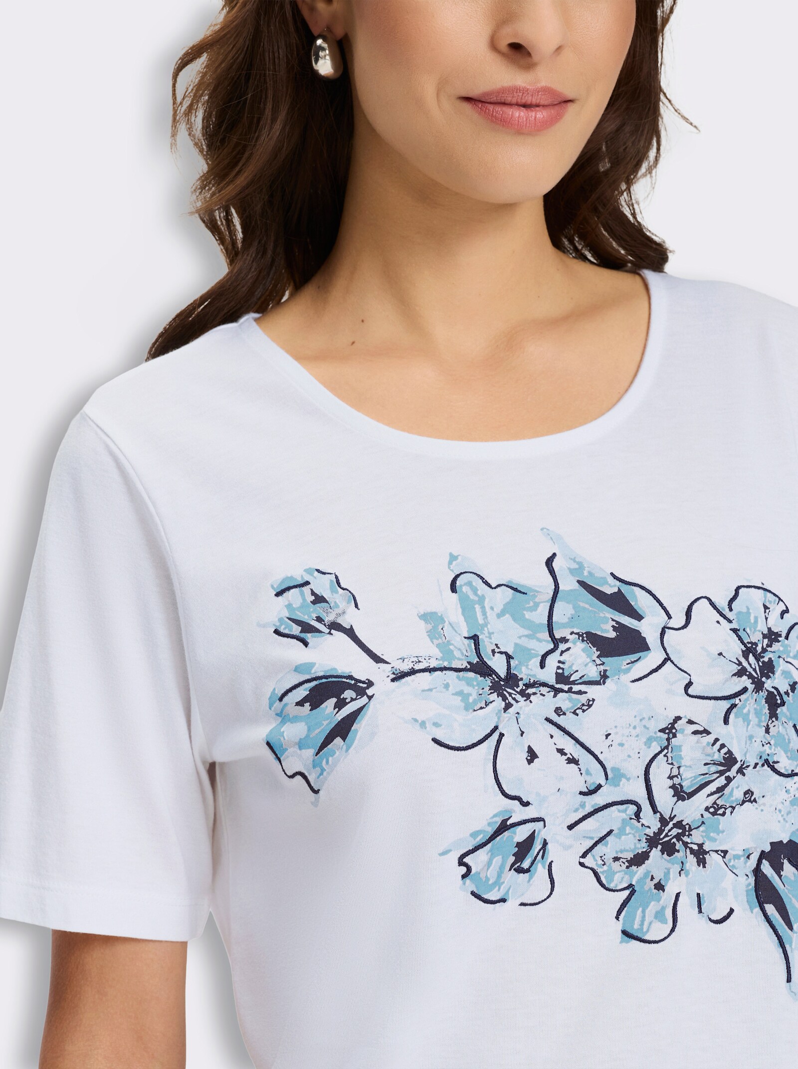 Kurzarmshirt im Modal-Mix - ecru-aqua-bedruckt