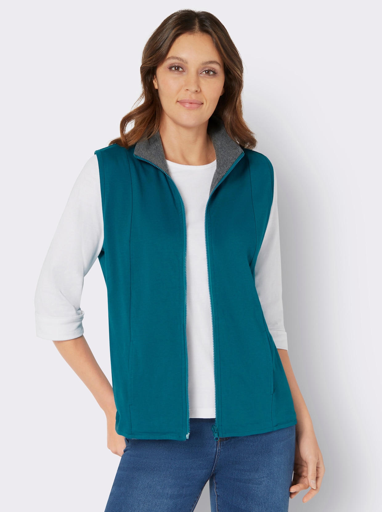 Keerbaar gilet - aquapetrol/antraciet gemêleerd