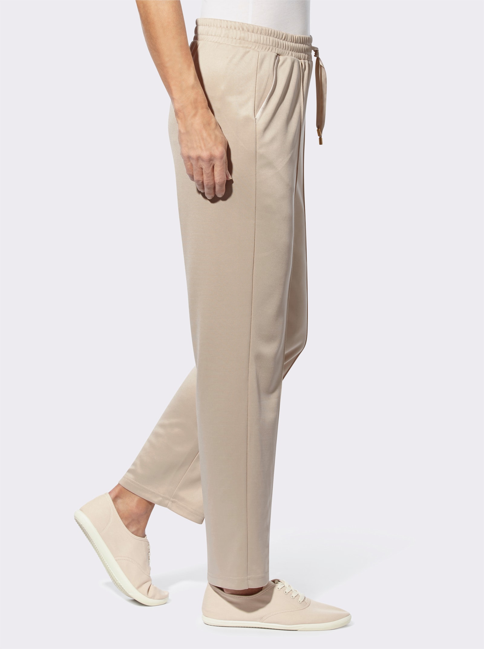 Jerseybroek met satijnen details - zand