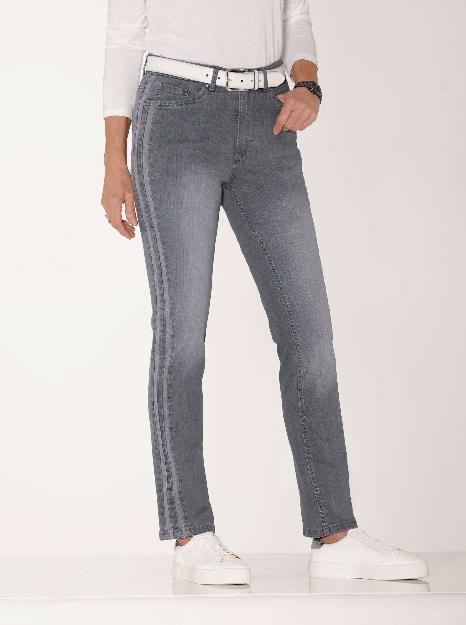 Gerade Jeans mit seitlichen Kontraststreifen - anthrazit-grey-denim
