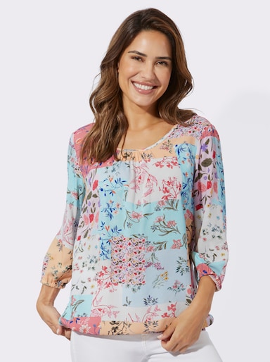 Schlupfbluse im floralen Muster - mint-rosé-bedruckt