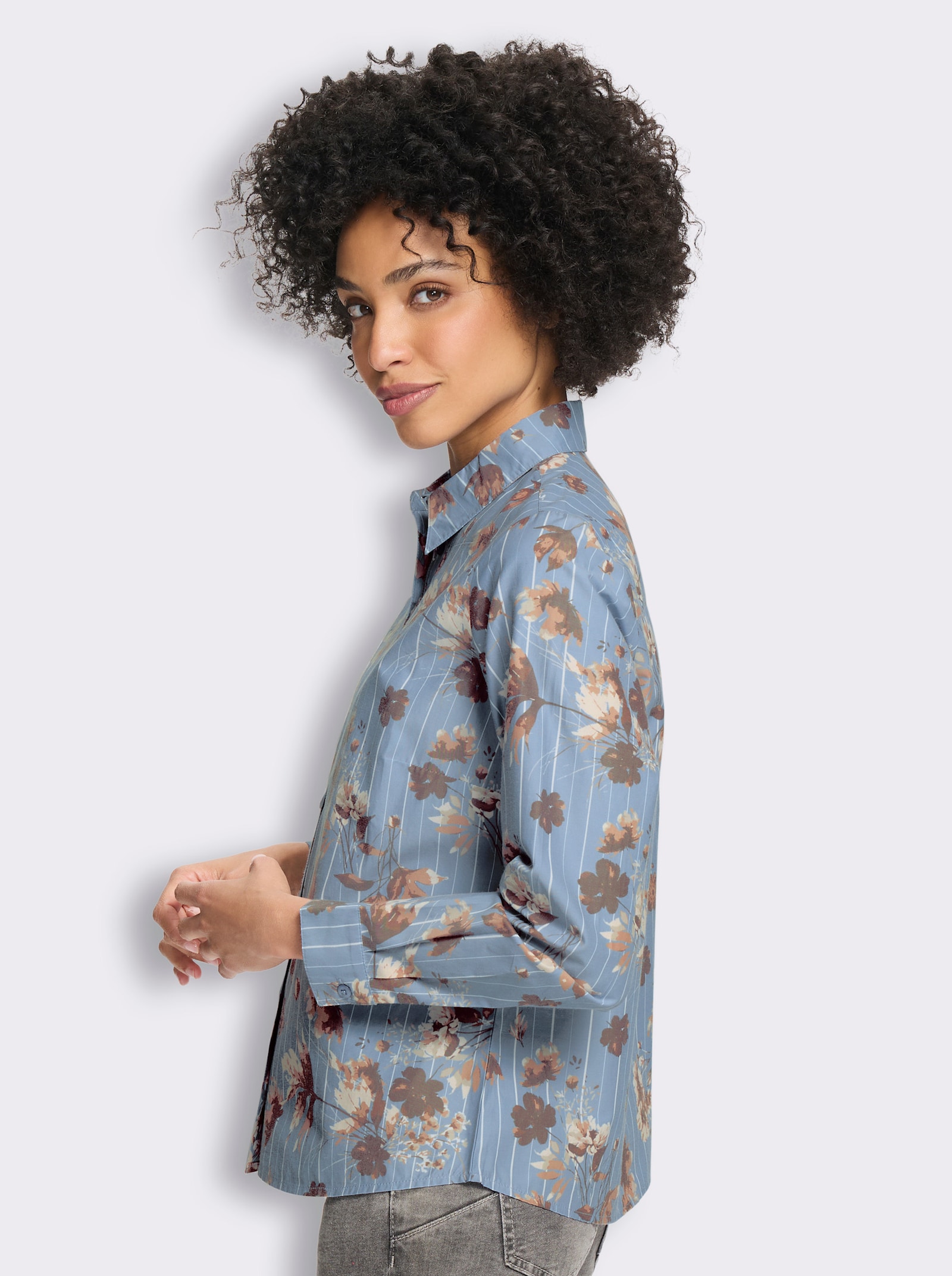 heine Druckbluse mit Blumenmuster - bleu-ecru-gestreift