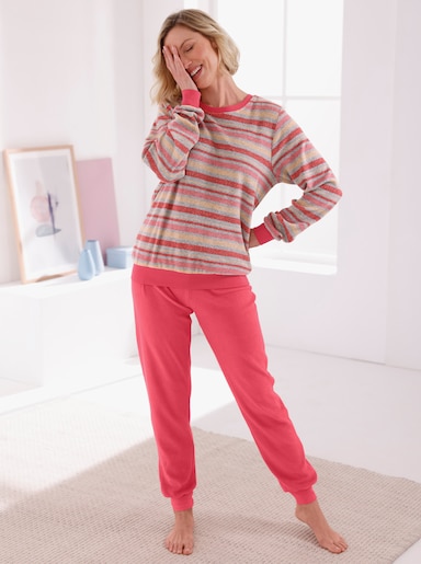 Schlafanzug im Ringel-Dessin - hummer-grau-gestreift