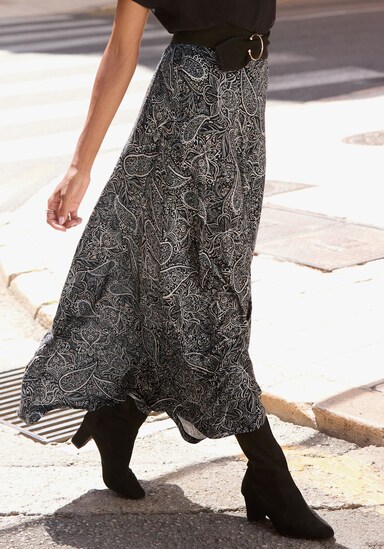 LASCANA Maxirock - schwarz-grau-creme bedruckt