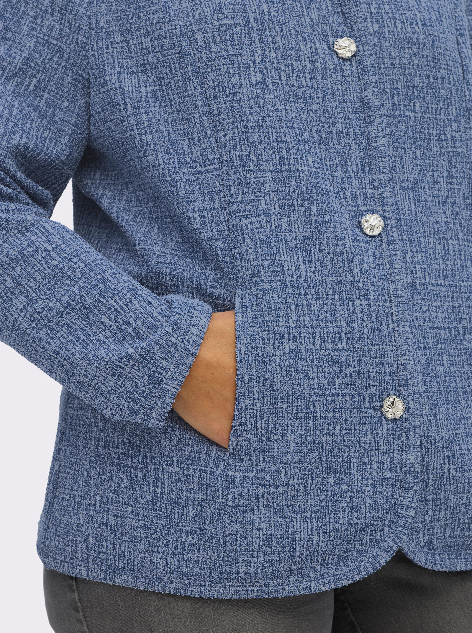 sheego Boucléjacke mit Schmuckknöpfen - jeansblau