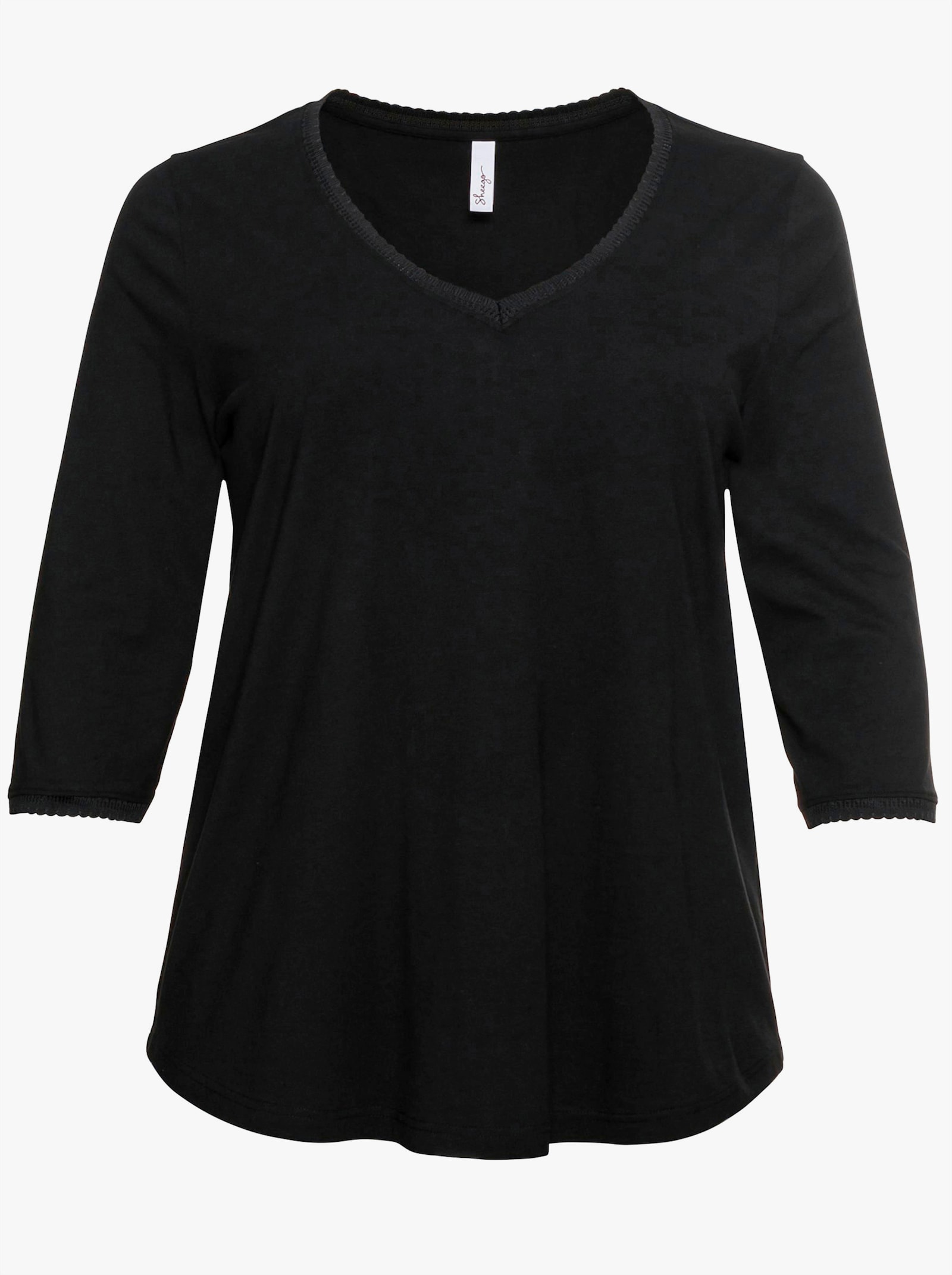 sheego T-shirt à manches 3/4, coupe légèrement évasée - noir