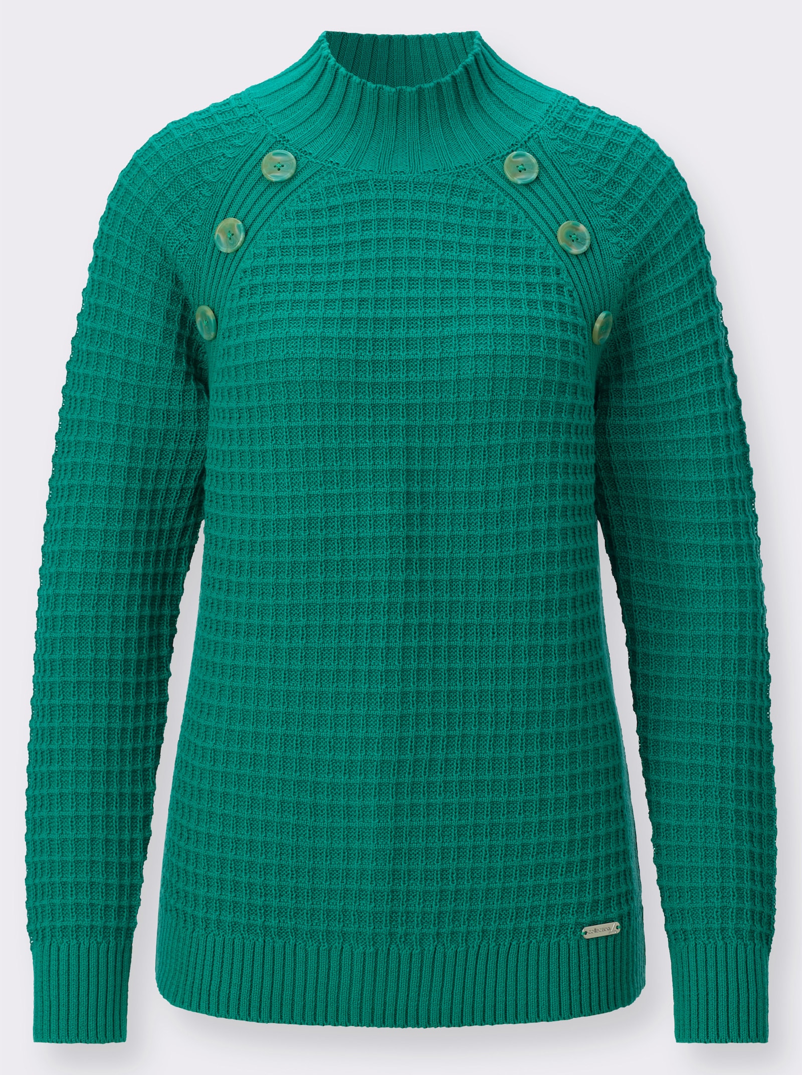 Stehkragenpullover mit Zierknöpfen - smaragd