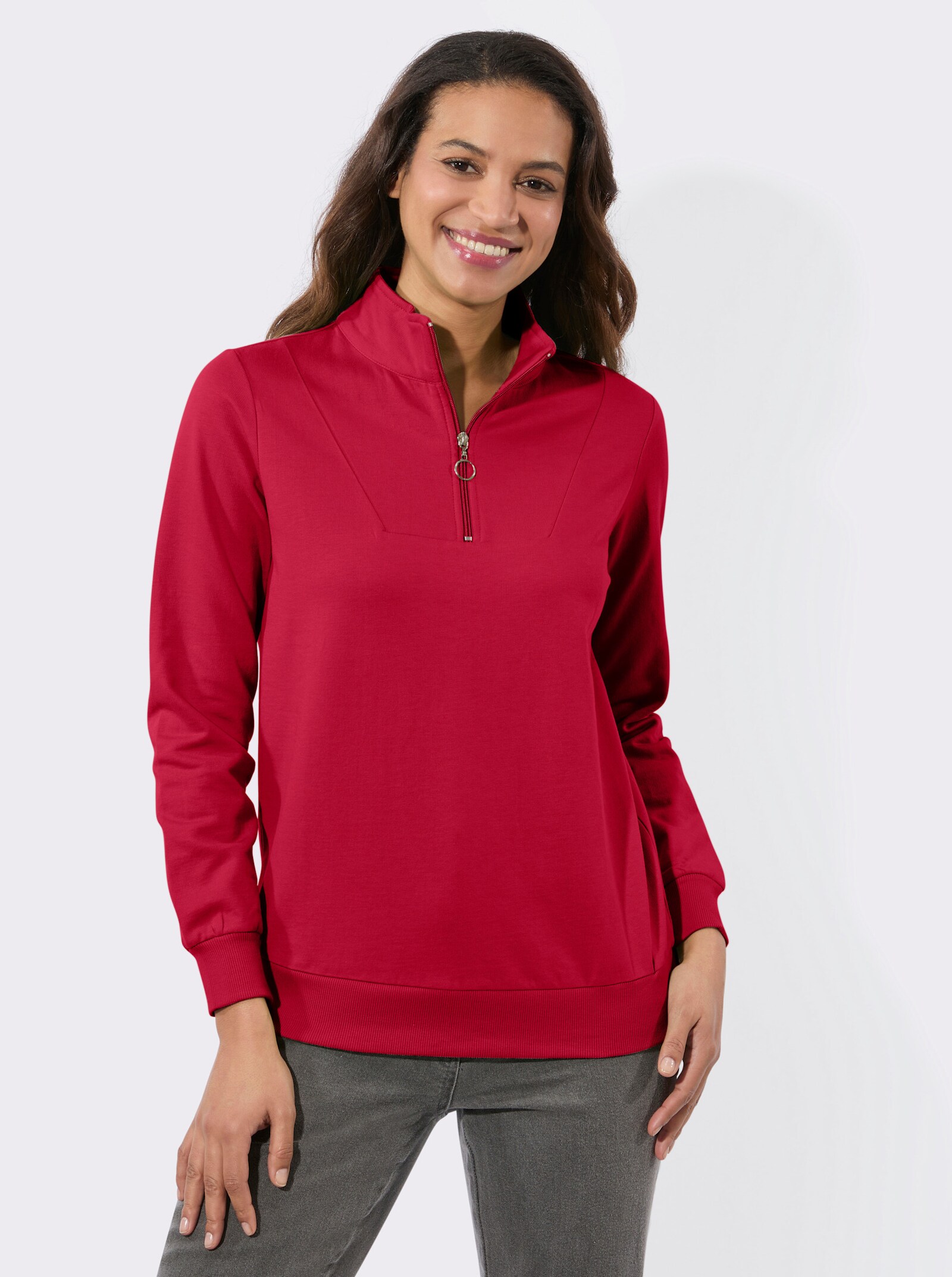 Sweatshirt mit Troyerkragen - rot