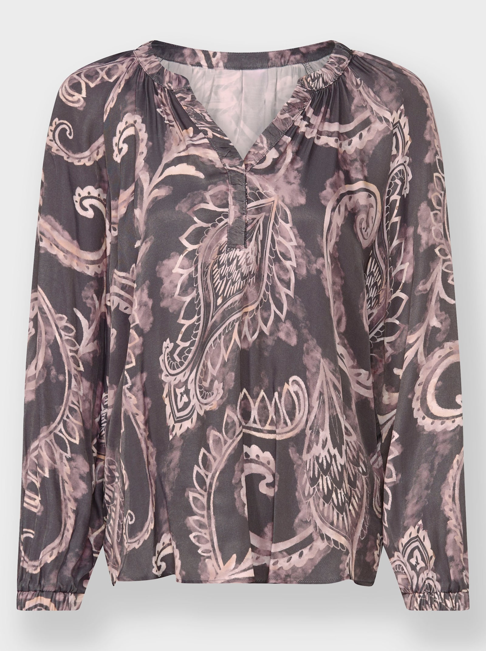 heine Druckbluse aus Satin - anthrazit-mauve-bedruckt