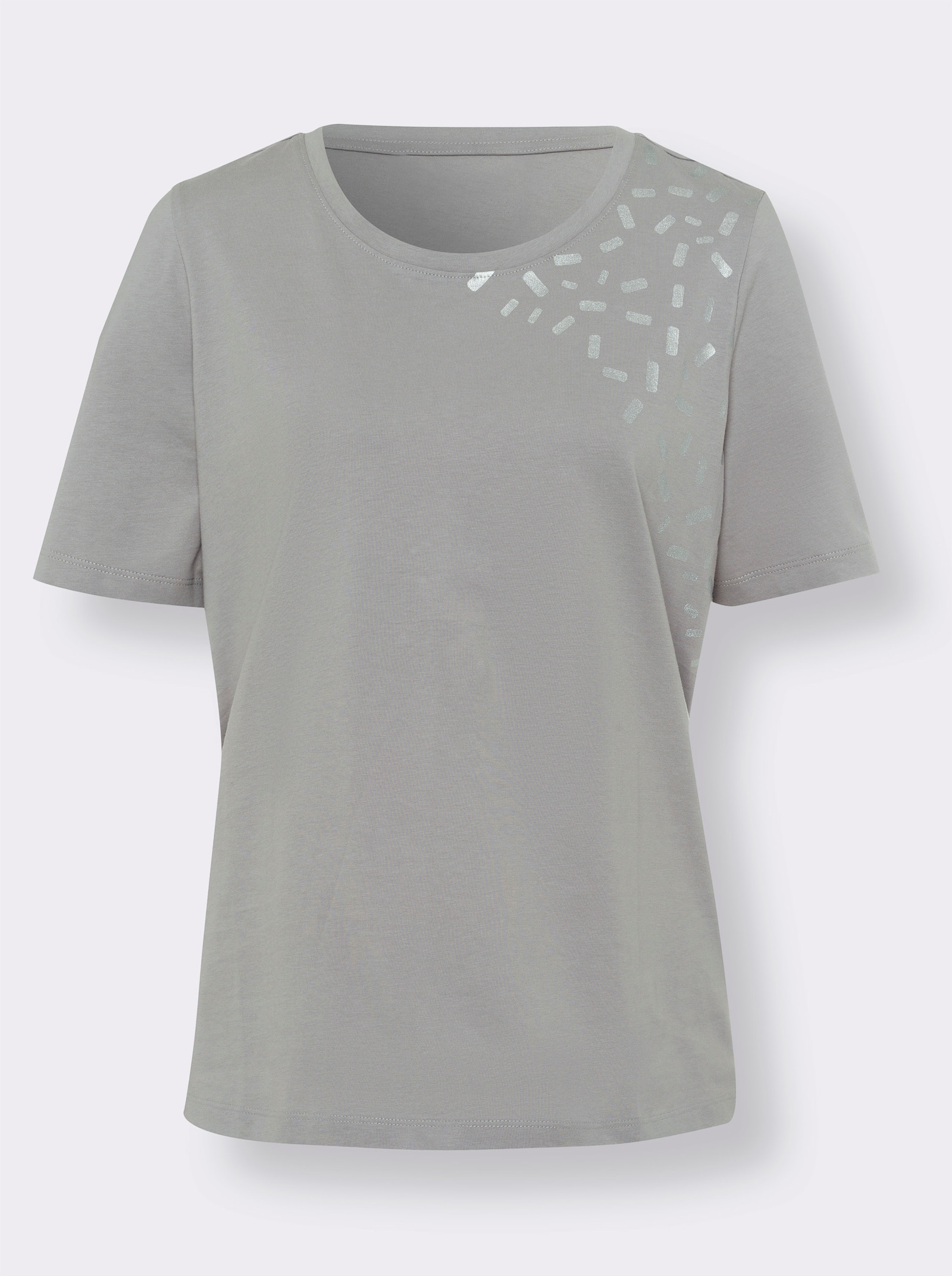 Freizeitshirt mit Glanz-Druck - steingrau