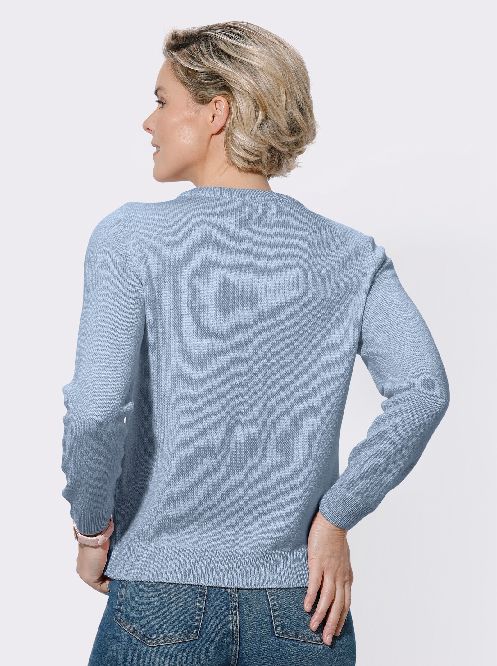 Rundhalspullover mit kurzem Reißverschluss - bleu-meliert