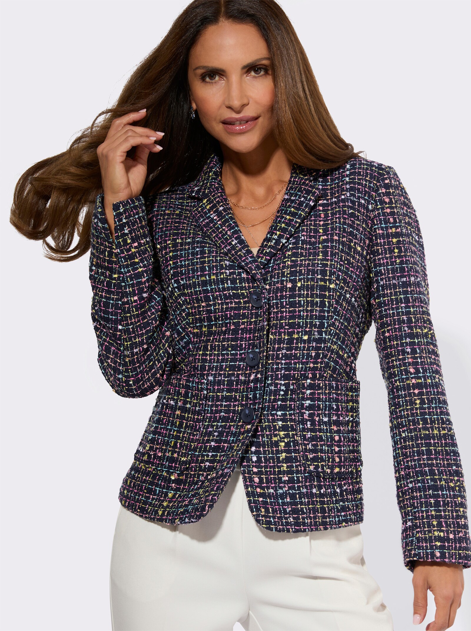Bouclé-Blazer mit Futter - marine-gemustert