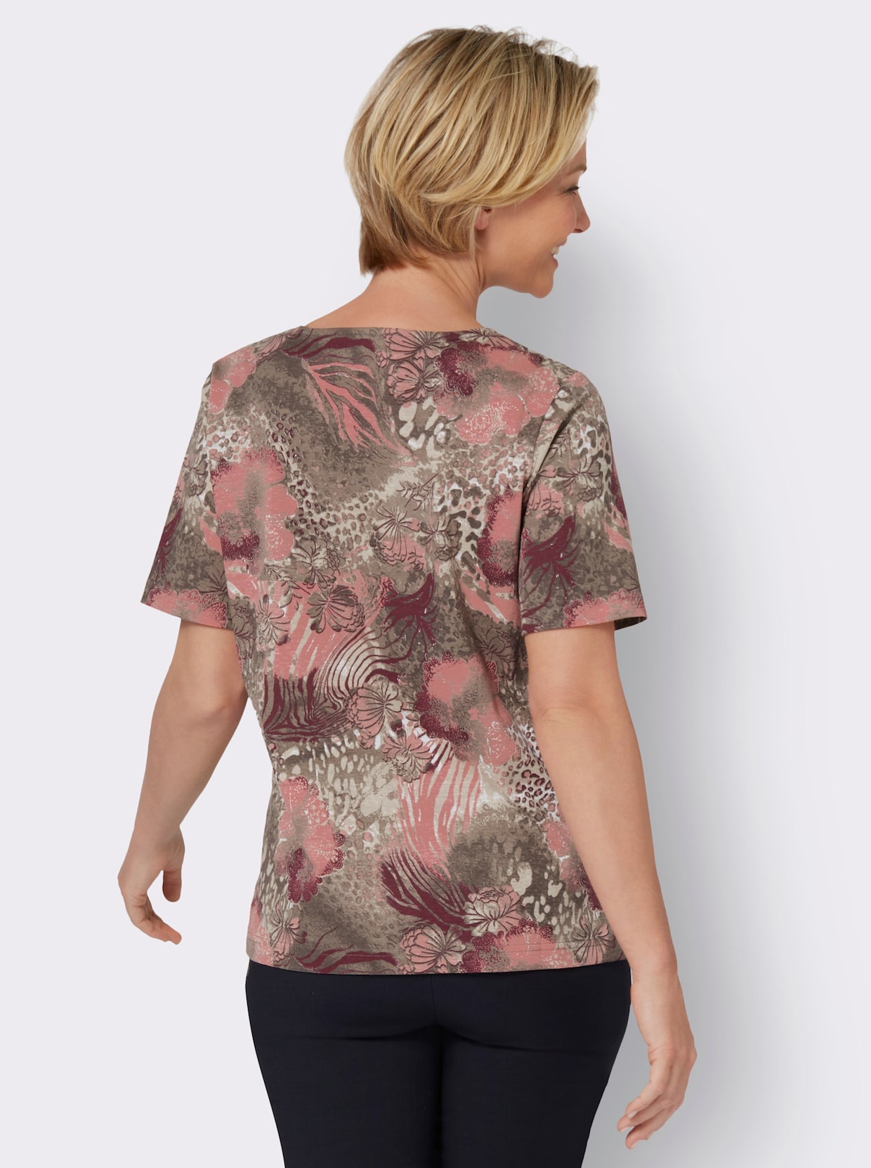 Shirt met ronde hals - ecru/flamingo bedrukt