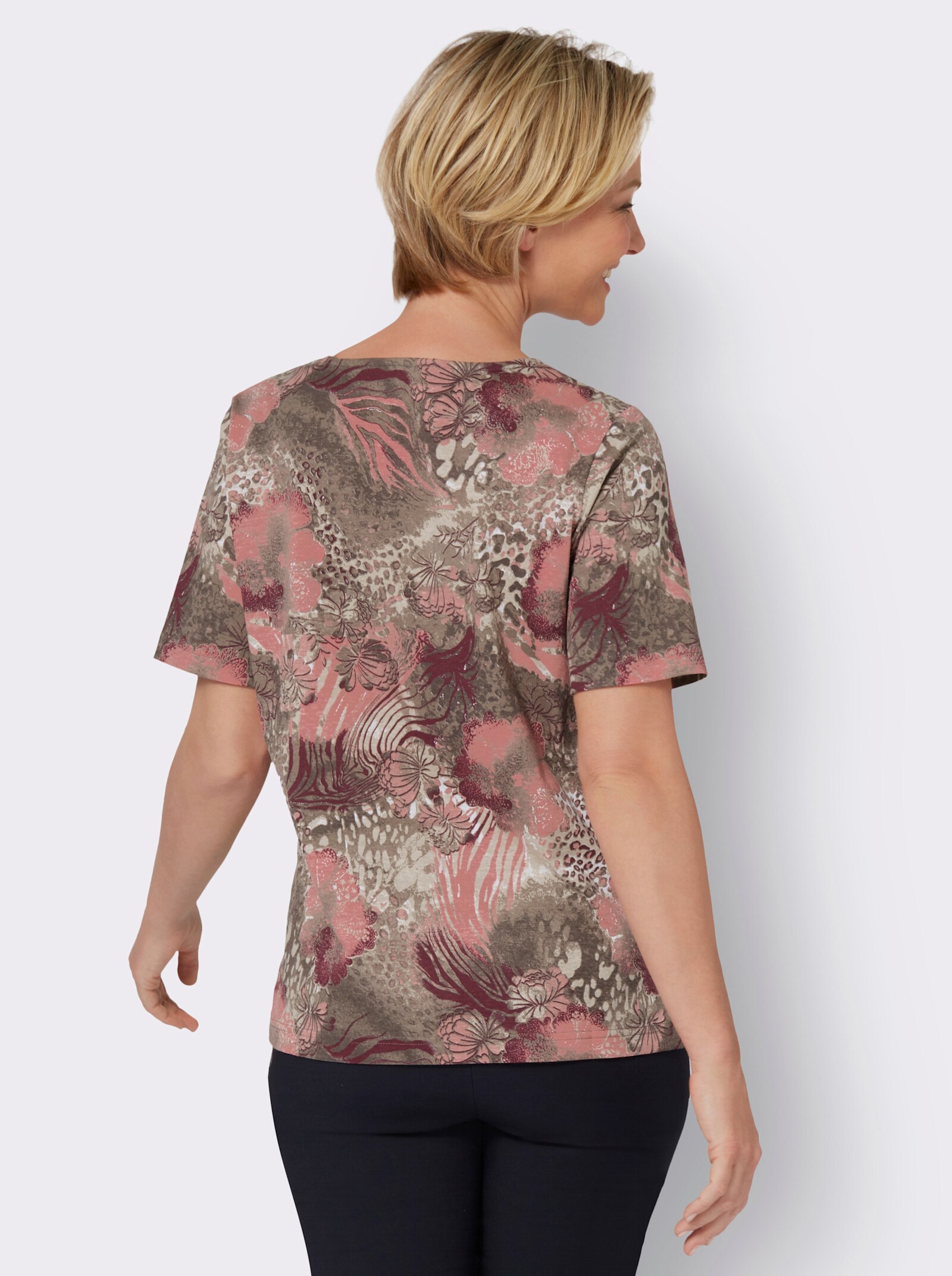 Rundhalsshirt im Muster-Mix - ecru-flamingo-bedruckt