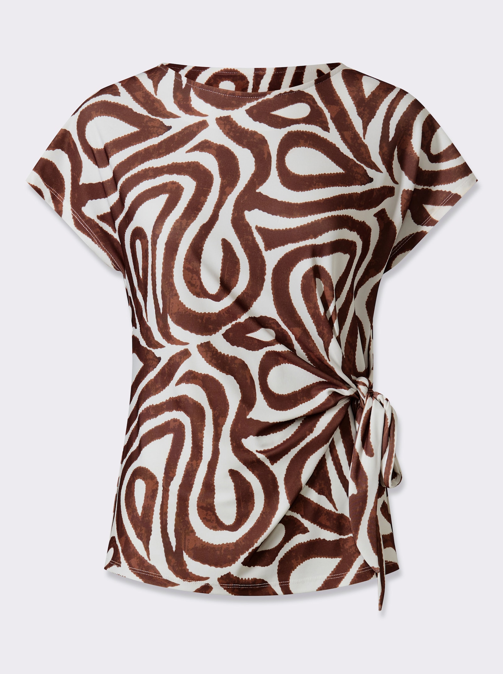heine Kurzarmshirt in Wickel-Optik - ecru-schoko-bedruckt