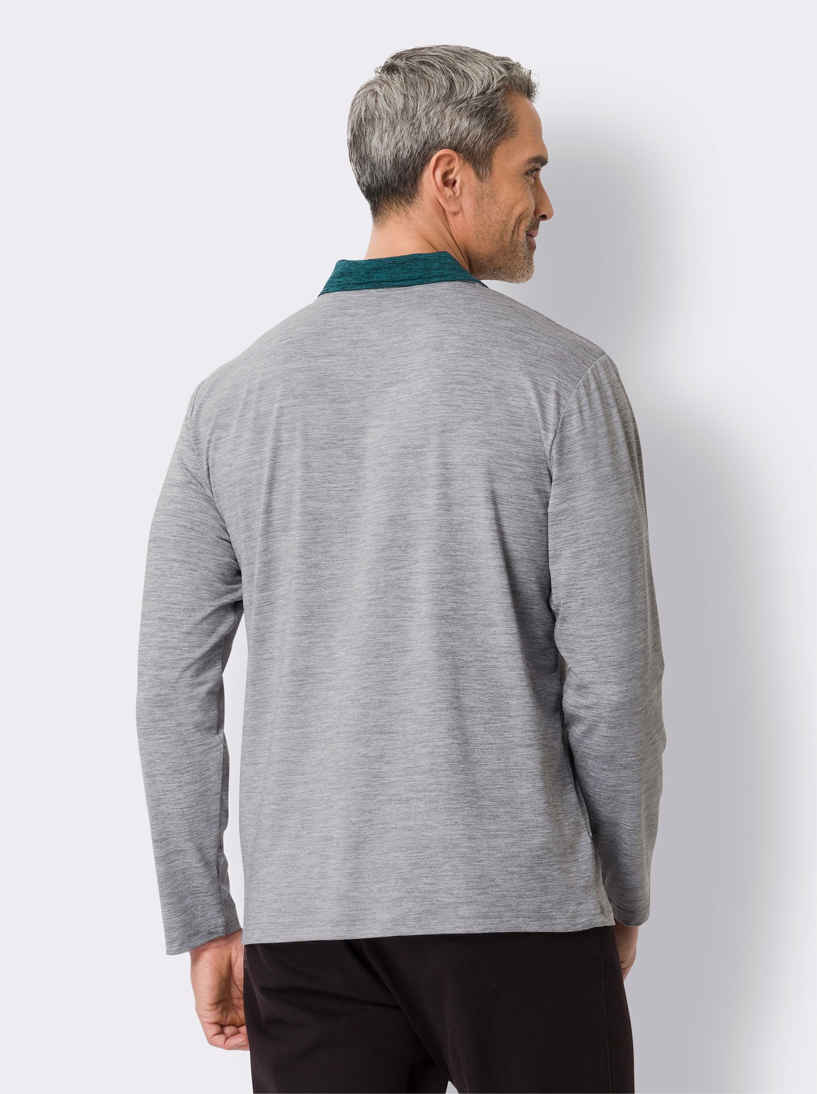 Långärmad topp i snabbtorkande material - gråmelerad