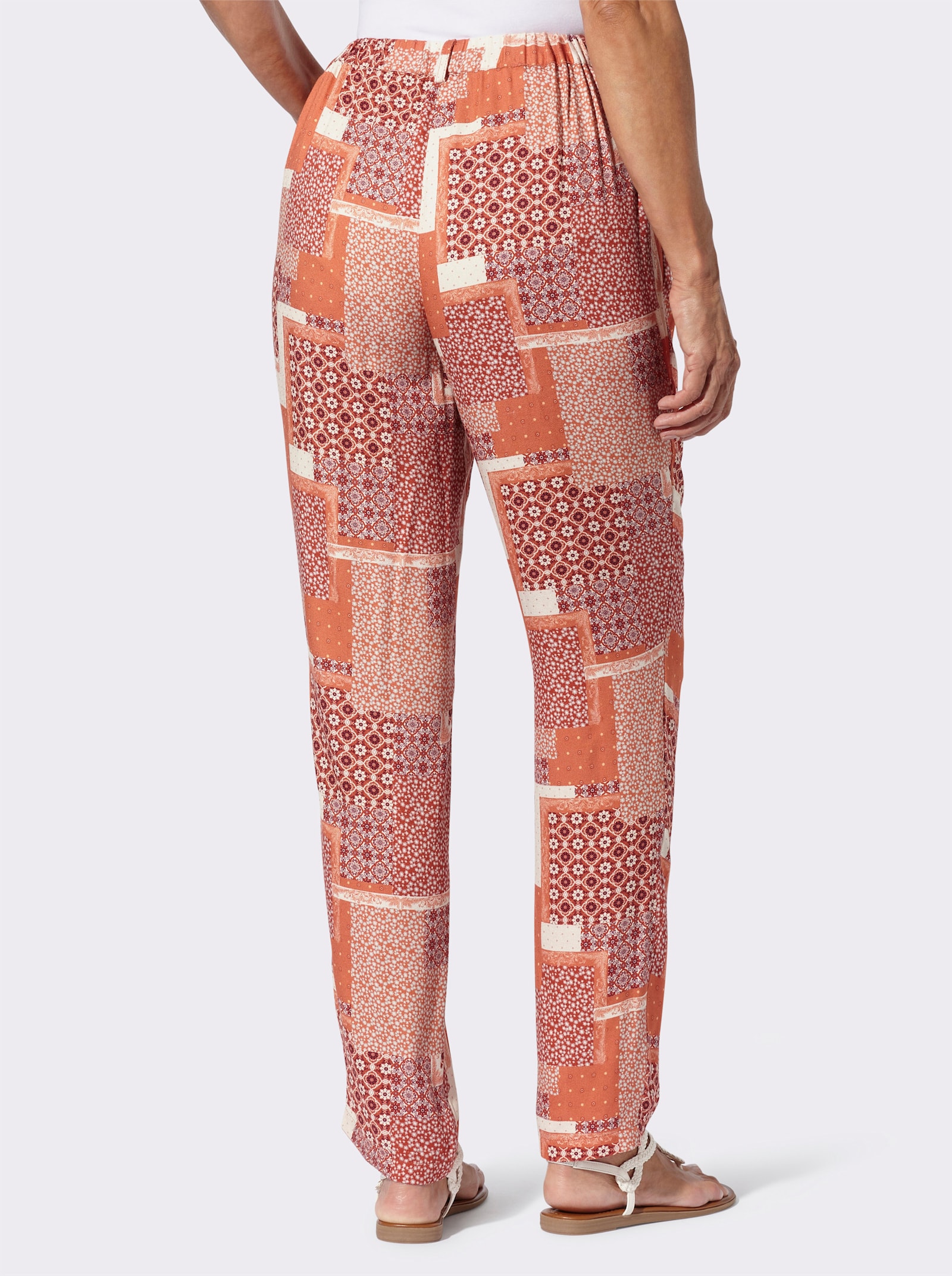 Druckhose mit Rundum-Dehnbund - champagner-papaya-bedruckt