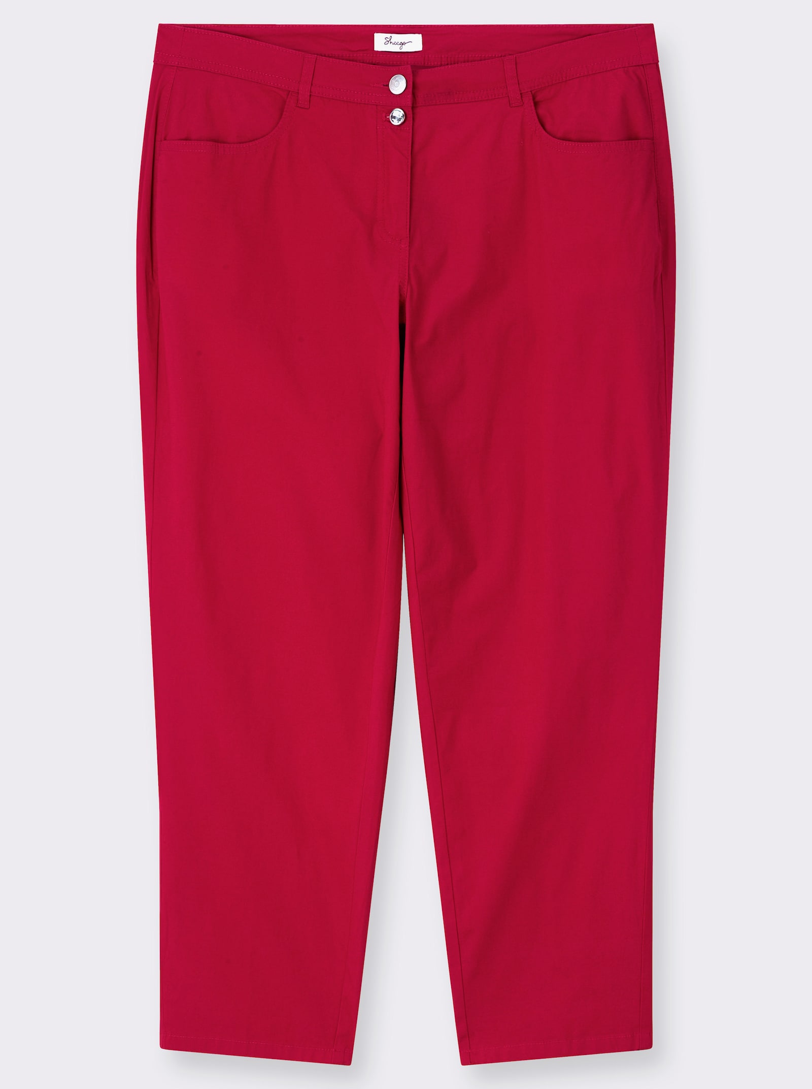 sheego Chinohose mit Strassknopf am Bund - erdbeere
