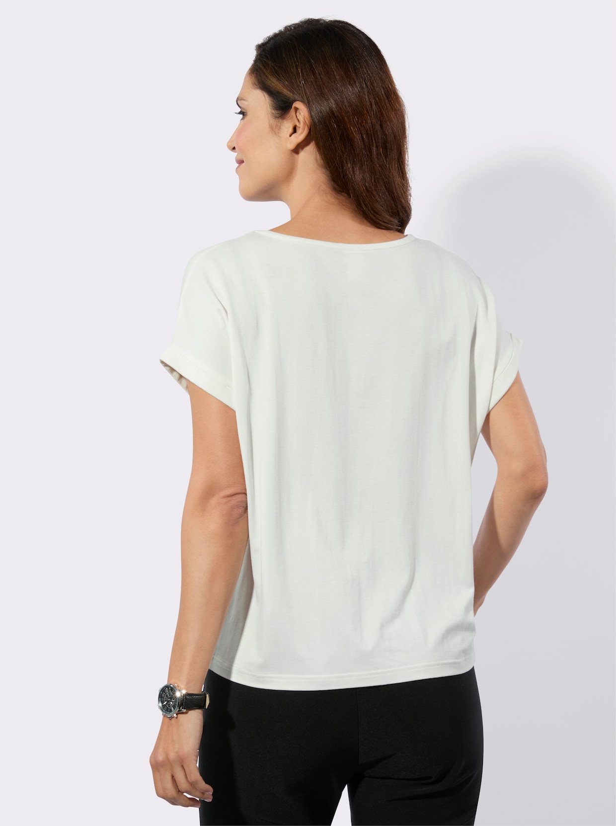 Rundhalsshirt - ecru-koralle-bedruckt