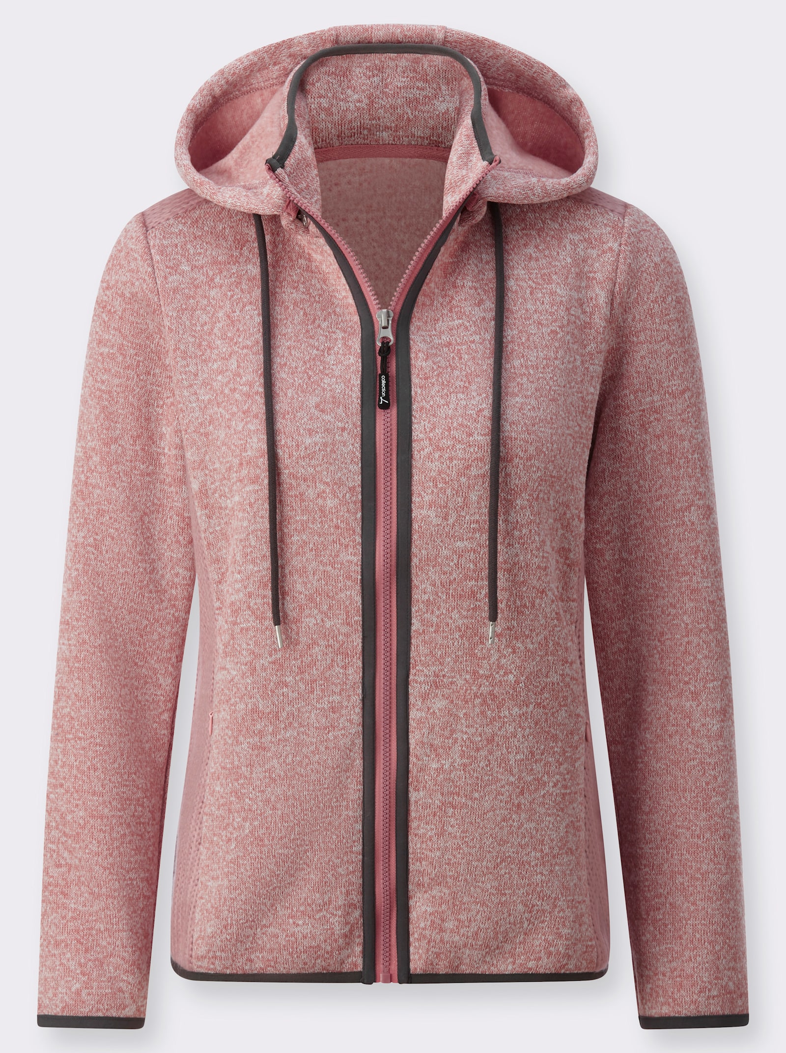 Strickfleecejacke mit seitlichen Strick-Einsätzen - rosenholz-meliert