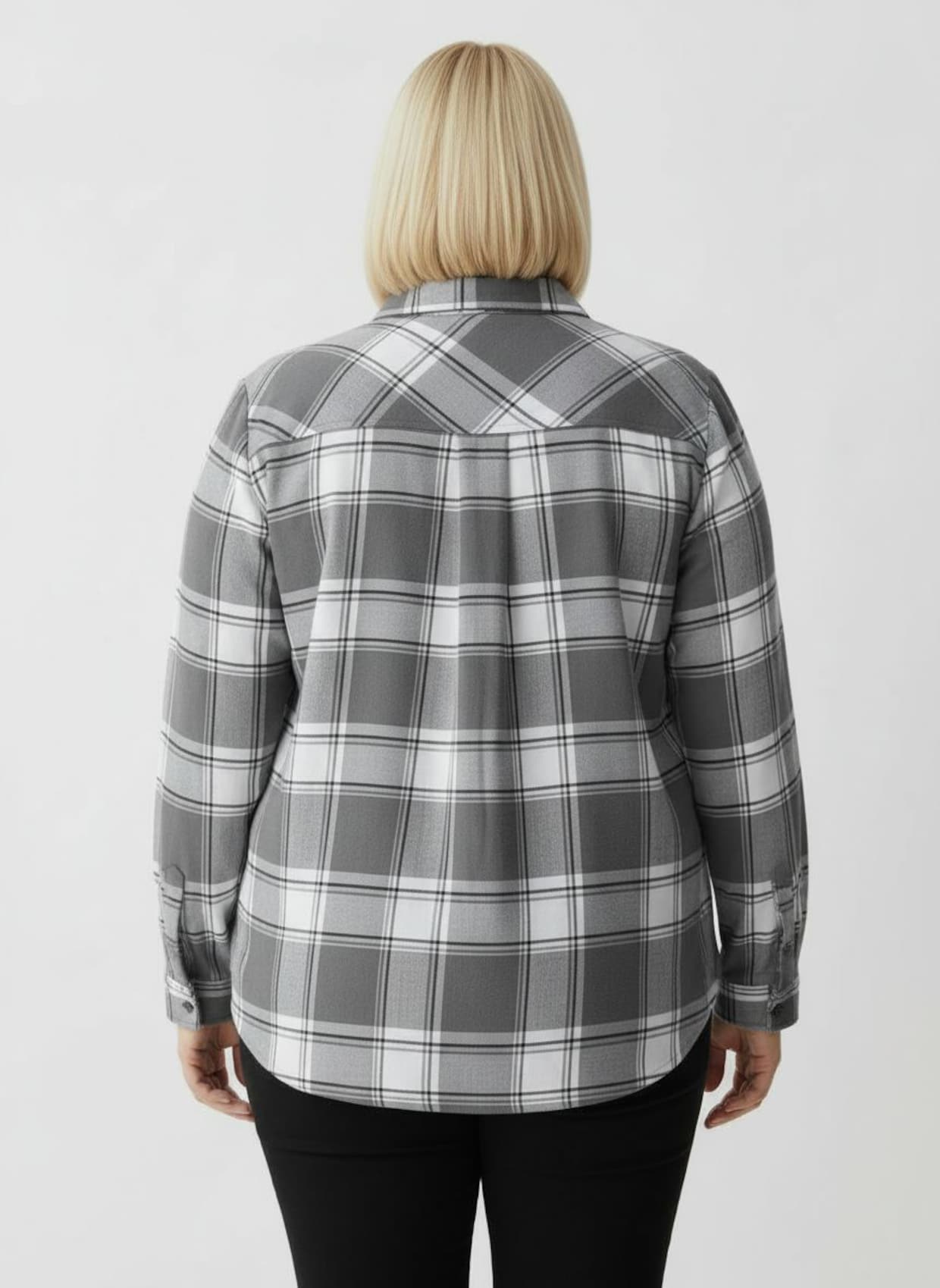 Flanellbluse in Karo-Muster - grau-weiß-kariert