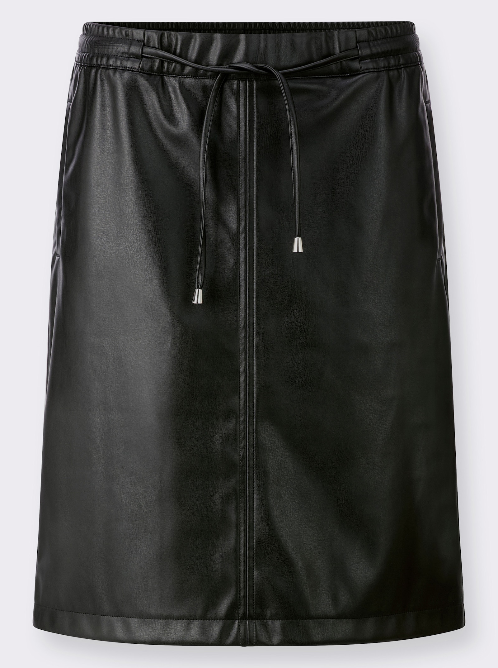 Rok van imitatieleer met comfortband en tunnelkoord - zwart