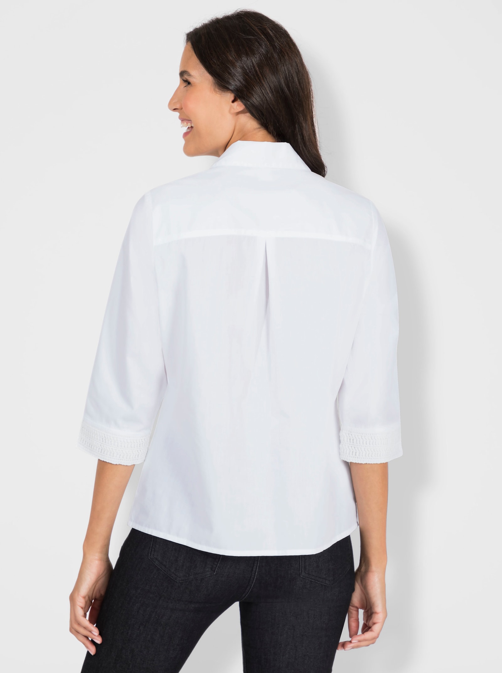 Overhemdblouse met kanten bandjes - wit