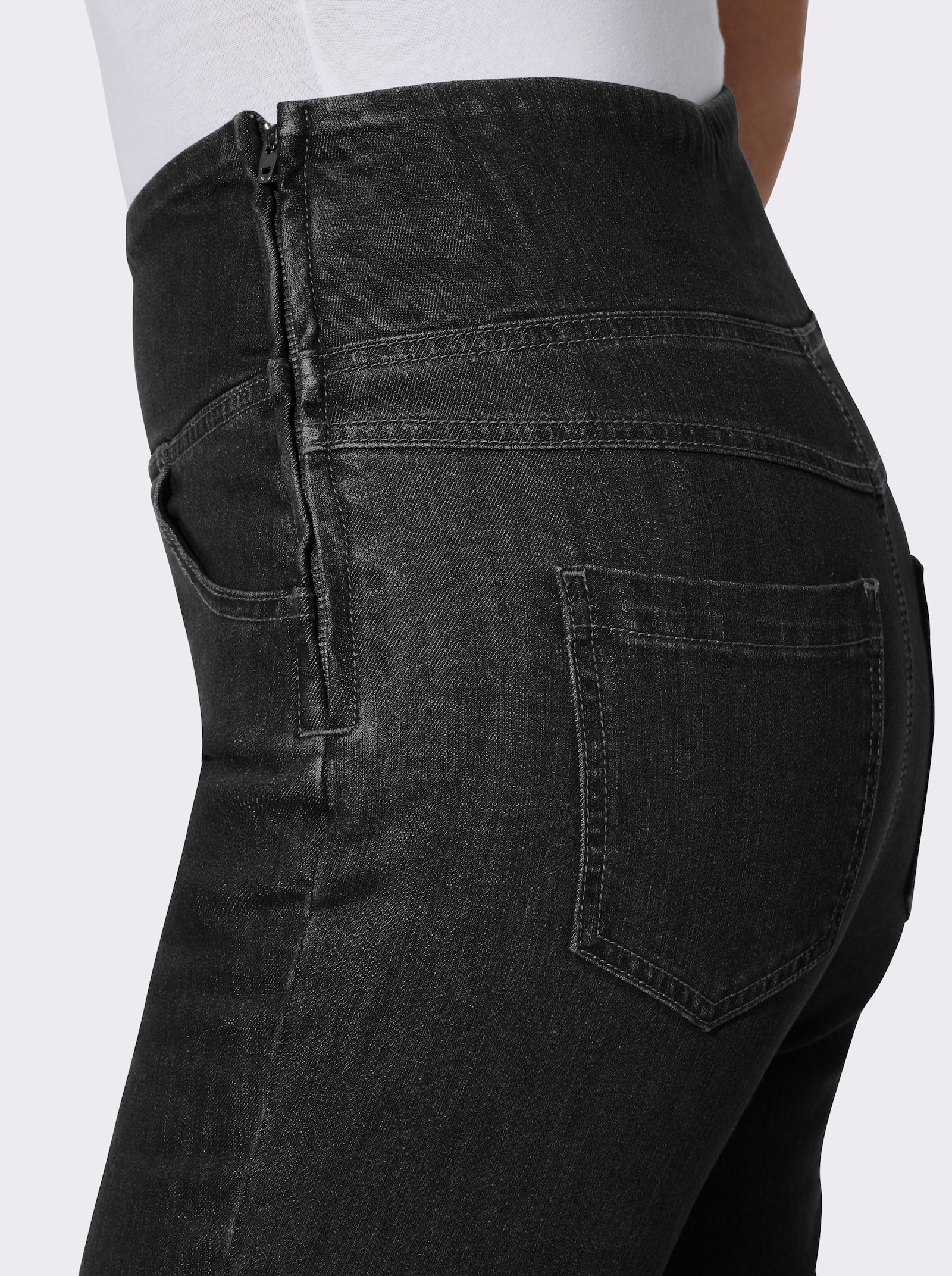 Jeans mit seitlichem Reißverschluss - black-denim