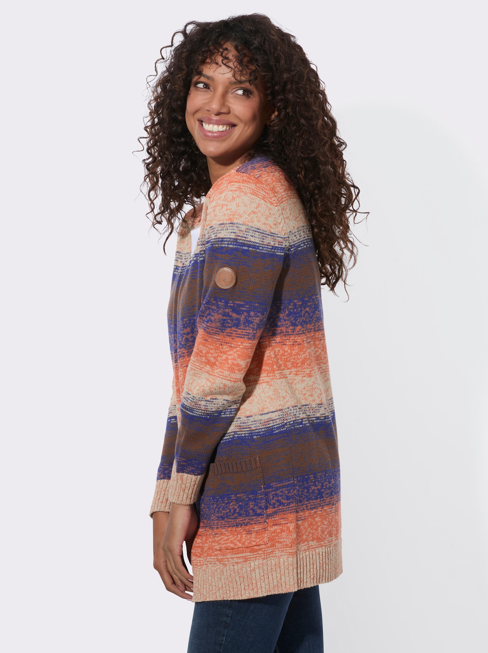  Longstrickjacke in verschlussloser Form - jeansblau-sand-meliert